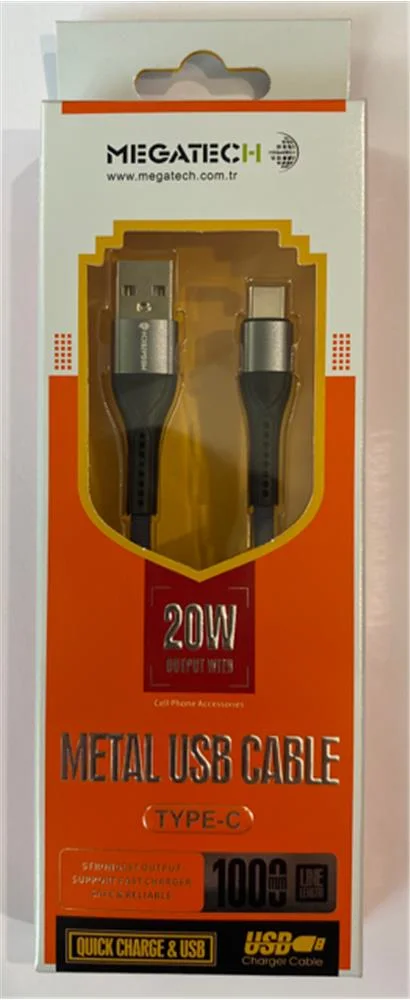 Megatech 3.1A 20w 1mt Örgülü Hasır A Serisi Usb To Typ-c Data Kablosu Gri-Siyah