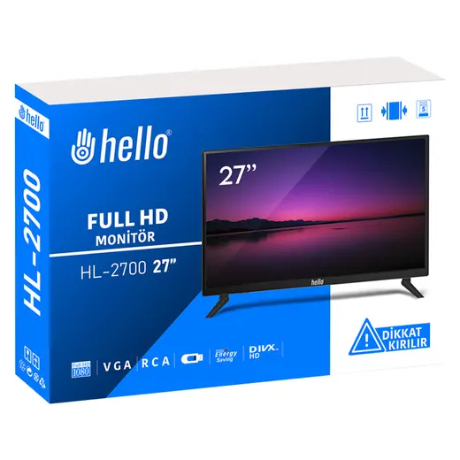 HELLO HL-2700 27 AUDIO IN-RCA-VGA-HDMI-USB 12 VOLT ADAPTÖRLÜ FULL HD LED MONİTÖR görseli 3