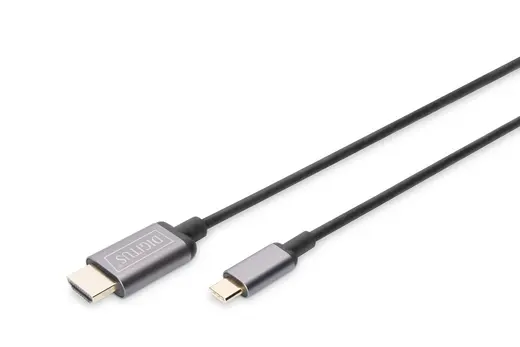 DIGITUS DA-70821 USB-C HDMI Görüntü Adaptör Kablosu, UHD 4K/30Hz, 1.8 metre, siyah renk, metal gövde alternatif görünüm