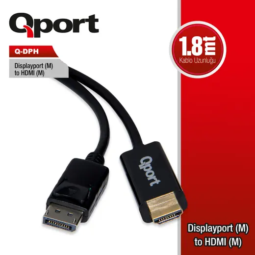 Qport Q-DPH DP(M) to HDMI(M) 1.80m 4K Destekli Çevirici Kablo