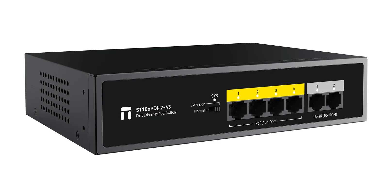 STONET 6port / 4port PoE 43W 2-Uplink 10/100 Yönetilemez Switch ST106PDI-2-43