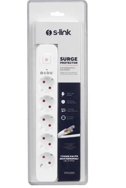 S-link SPG501S 1.5m 1.5mm 100 yüzde Bakır 750 Joule 5 li Anahtarlı Akım Korumalı Priz alternatif görünüm