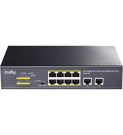 CUDY 8port PoE 120w 2-Uplink Gigabit Yönetilemez Switch GS1010P görseli 2