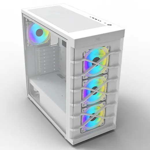 POWERBOOST PB-GR222BW 7-ARGB Fanlı Gaming Mid-Tower PC Kasası Beyaz görseli 2