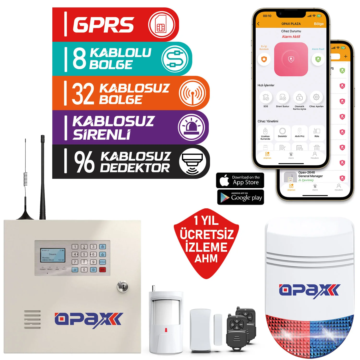OPAX-2646 BGR-09 Kablosuz Sirenli Akülü GPRS/GSM Ev ve İşyeri Alarm Seti