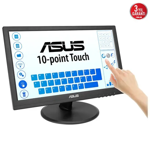 15.6 ASUS VT169HE IPS 5MS 60MHZ 1XVGA 1XHDMI FHD 1920X1080 DOKUNMATİK EKRAN FLICKER FREE ÇERÇEVESİZ VESA SİYAH görseli 3