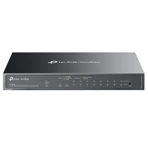 TP-LINK OMADA ES210GMP 10 PORT GIGABIT + 8PORT POE+ YÖNETİLEBİLİR 123W POE METAL KASA SWITCH görseli 1