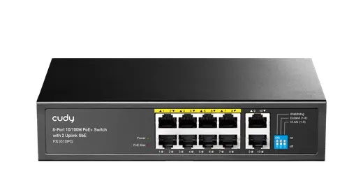 CUDY 8port PoE 120w 2-Uplink 10/100 Yönetilemez Switch FS1010PG görseli 2