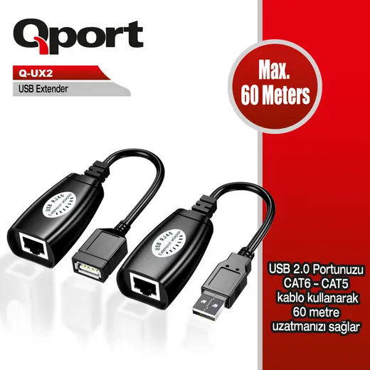 QPORT (Q-UX2) 60 METRE CAT5/CAT6 USB EXTENDER DONUSTURUCU 2 LI PAKET