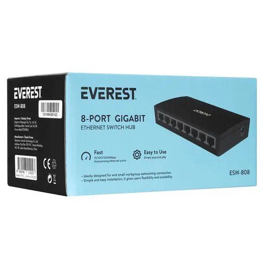 Everest EVERLINK ESW-808 8 Port 10-100-1000Mbps Gigabit Ethernet Masaüstü Ethernet Switch Hub alternatif görünüm