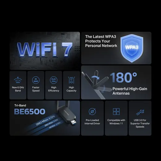 MERCUSYS MA37BE WIFI7 BE3600 Kablosuz USB Adaptör görseli 1