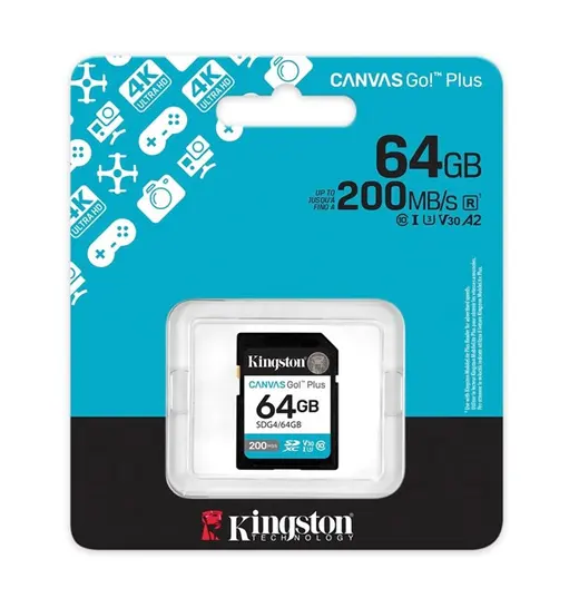 Kingston 64GB SDXC Canvas Go+ 200MB/s SDG4/64GB görseli 3