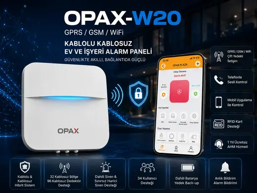 OPAX-W20-S GPRS/GSM/WiFi Kablosuz Alarm Sistemi alternatif görünüm