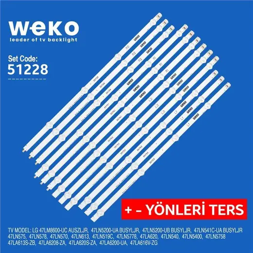 WKSET-6228 35729X3 35751X3 35752X3 35753X3 LED 47LA620S + VE - YÖNLERİ TERS 12 ADET LED BAR