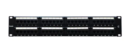 BEEK BN-PP-648U 48 Port Cat6 UTP Patch Panel, 8P8C, Altın Kontak, LSA, 2U, zırhsız/unshielded, kablo tutuculu