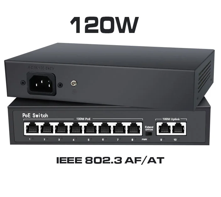 OPAX-08120W 8 PORT 10/100M POE SWITCH +2 PORT UPLINK 120W