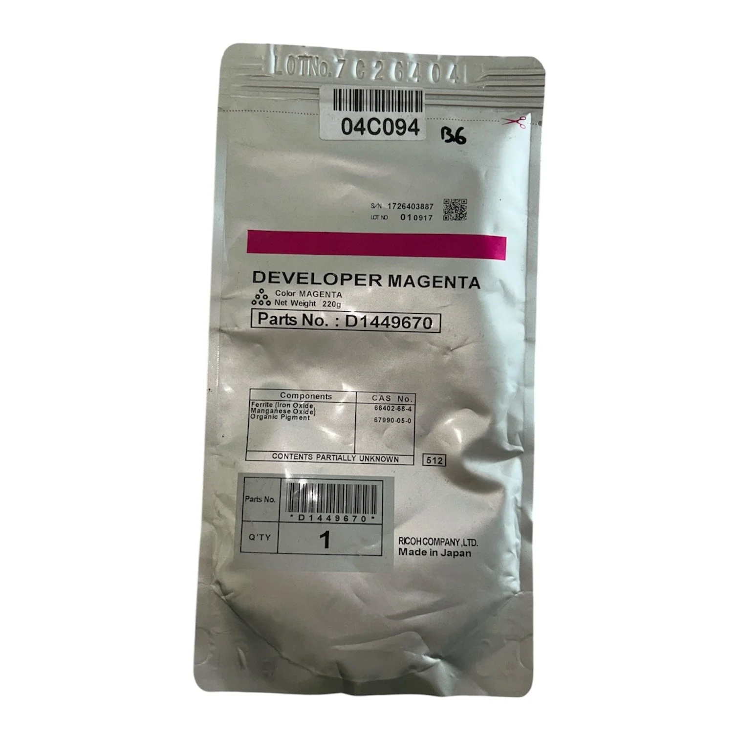 Ricoh MP-C 3002 C3502 Orijinal Kırmızı Developer MP-C4502 C5502 D1449670