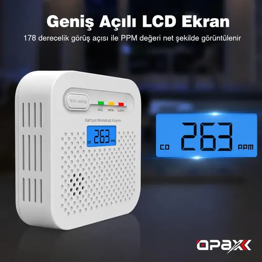 OPAX Y100A-AA-W WiFi Karbonmonoksit Dedektörü ve CO Alarmı alternatif görünüm