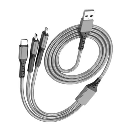 POWERMASTER PM-26335 3IN1 GÜMÜŞ 1.2 METRE (MICRO USB - LIGHTNING - TYPE C) TELEFON ŞARJ KABLOSU alternatif görünüm