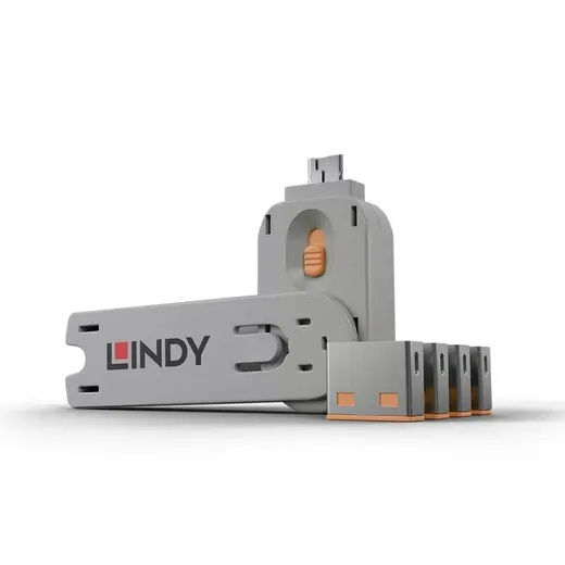 LINDY LIN-40453 USB Port Blocker - Pack of 4 Colour Code: Orange