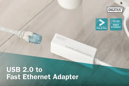DIGITUS DN-10050-1 USB 2.0 Fast Ethernet Adaptörü, 1 x 10/100 RJ45 Dişi, USB-A Erkek görseli 5