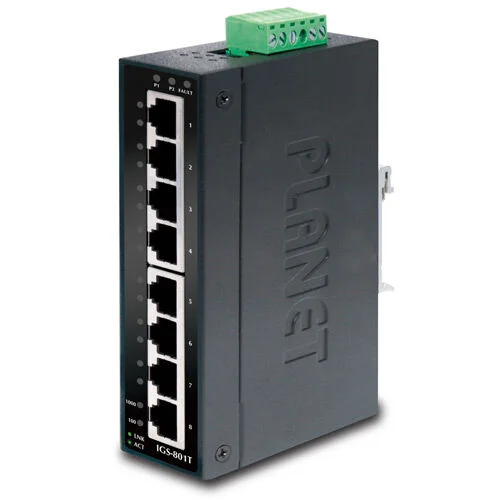 PLANET PL-IGS-801T Endüstriyel Tip Yönetilemeyen Switch (Industrial Unmanaged Switch) 8-Port 10/100/1000Mbps IP30