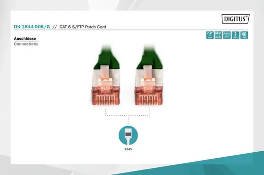 DIGITUS DK-1644-005/G Cat.6 Patch Kablo, S-FTP, Halogenfree, AWG 27/7, 0.5 metre, Yeşil Renk görseli 3