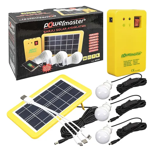 POWERMASTER PM-8905 GÜNEŞ PANELLİ 3 LAMBALI POWERBANK ÖZELLİKLİ ÇOK AMAÇLI ŞARJLI SOLAR AYDINLATMA alternatif görünüm