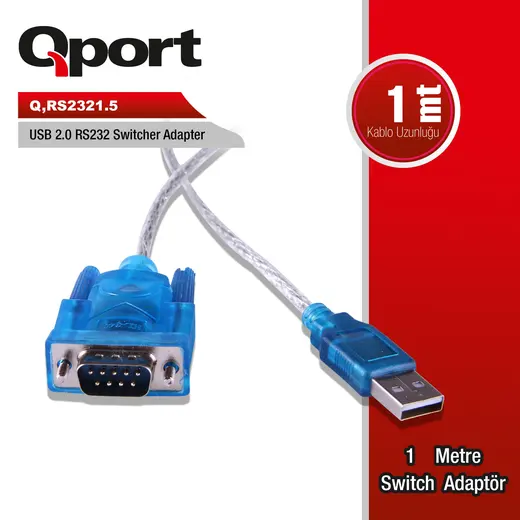 QPORT (Q-RS2321.5) USB2.0 TO RS232 CEVIRICI KABLO 1M alternatif görünüm