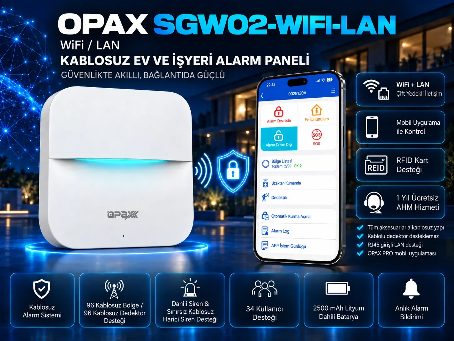 OPAX SGW02-WIFI-LAN WiFi LAN Kablosuz Alarm Sistemi