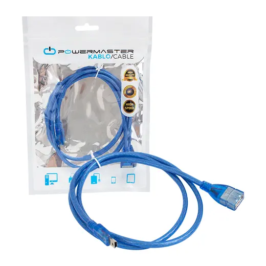 POWERMASTER USB 5 PIN ERKEK-USB DİŞİ 1 METRE MAVİ KABLO alternatif görünüm