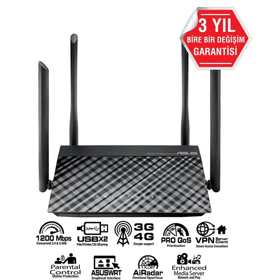 ASUS RT-AC1200 Wıfı5 AC1200 Gigabit Dual Band Router görseli 4