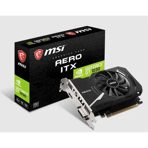 MSI GEFORCE GT1030 AERO ITX 2GD4 OC 2GB DDR4 64BIT 1XHDMI 1XDVI EKRAN KARTI görseli 1
