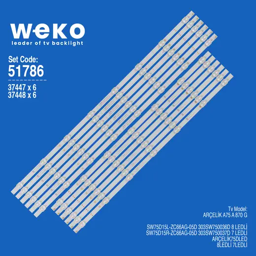 WKSET-6786 37447X6 37448X6 SW75D15L/R 303SW750036/7D 12 ADET LED BAR