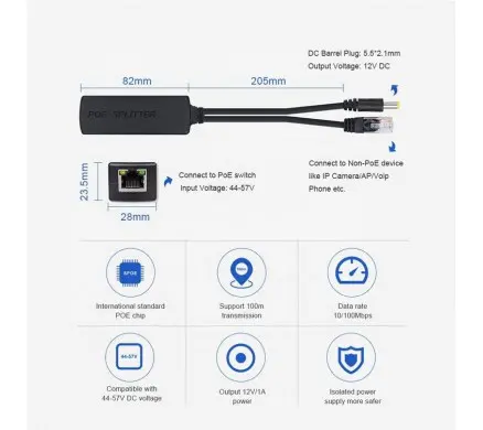 POE-B1210 ACTIVE POE SPLITTER 48V TO 12VOLT 802.3AF/AT POESIZ IP KAMERA İÇİN görseli 5