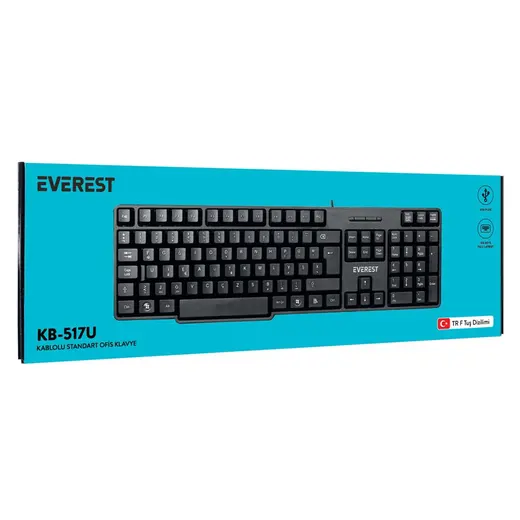 Everest KB-517UF Siyah USB F 2mt Kablo Uzunluğu Standart Klavye alternatif görünüm
