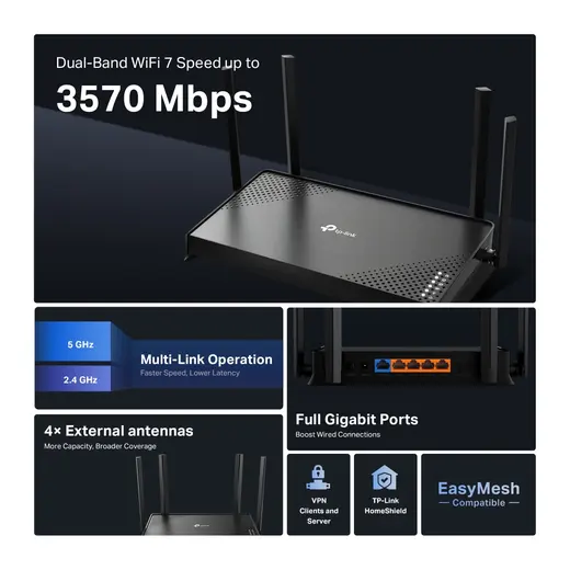 TP-LINK ARCHER BE220 WIFI7 BE3600 Ev Ofis Tipi Router görseli 6