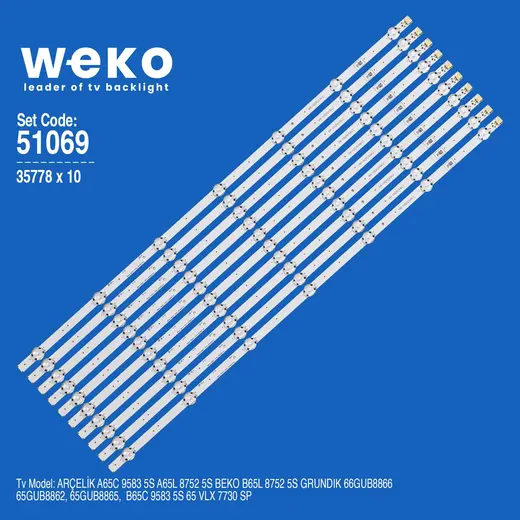 WKSET-6069 35778X10 LG INNOTEK _ARCELİK 65INCH REV0.2 10 ADET LED BAR