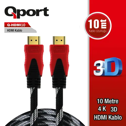 QPORT (Q-HDMI10) ALTIN UCLU 10M HDMI KABLO