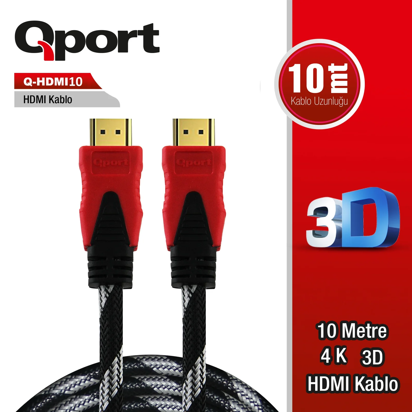 QPORT (Q-HDMI10) ALTIN UCLU 10M HDMI KABLO
