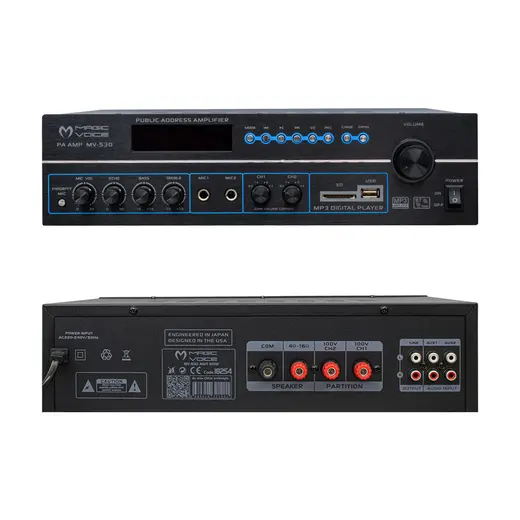 MAGICVOICE MV-530 120 WATT USB/SD/UK BLUETOOH 2 MİK GİRİŞLİ 2 BÖLGELİ HAT TRAFOLU ANFİ alternatif görünüm