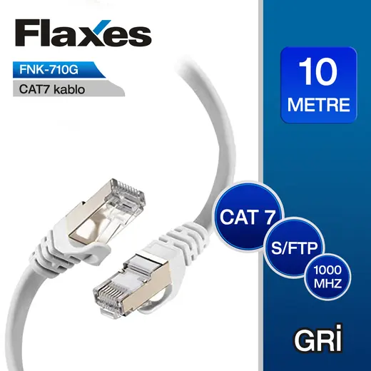 FLAXES FNK-710G CAT7 10M S/FTP PATCH KABLO GRI