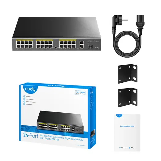 CUDY 24port PoE 300w 1-SFP 2-Uplink Gigabit Yönetilemez Switch FS1026PS1 görseli 3