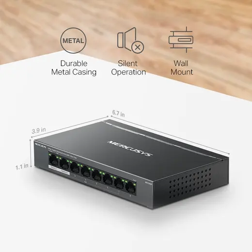MERUCYS 8port PoE 65W Gigabit Yönetilemez Switch MS108GP görseli 1