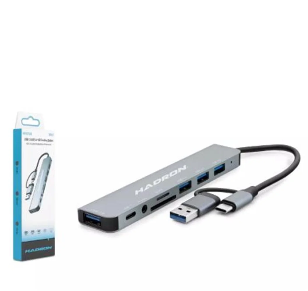 Hadron Hdx7828 Type-C Hub Combo 3-Usb3.0 + Usb + Type-C + Audio + Sd + Tf 8In1 Gri
