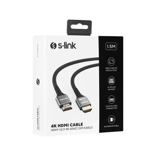 S-link SLX-HD4K015 19+1 HDMI to HDMI 1.5m Metal v2.0 4K (4096*2160) 60Hz Kablo alternatif görünüm