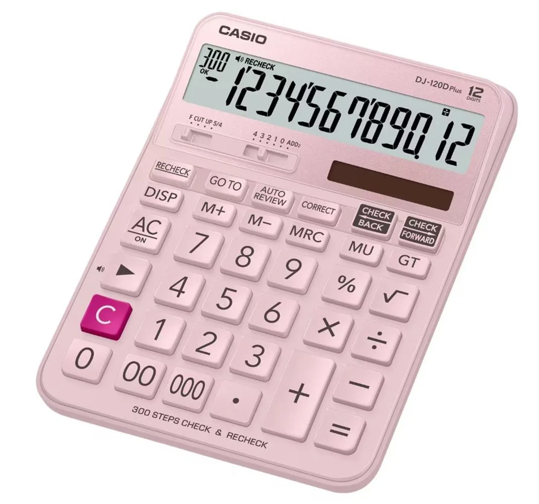 Casio DJ-120D Plus Pembe İşlem Kontrollü 12 Hane Masa Üstü Hesap Makinesi