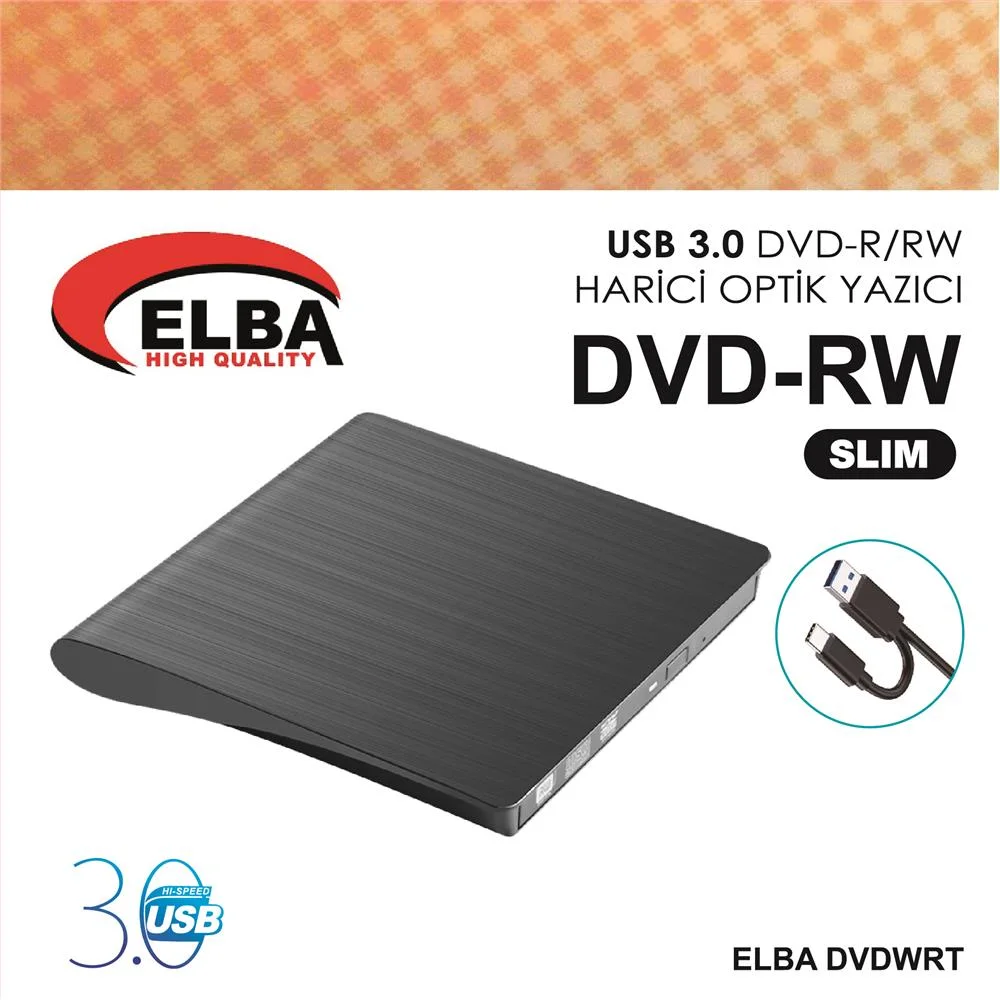 Elba DVDWRT-SLM Harici Dvdrw Slim, Siyah Dvd Yazıcı Writer