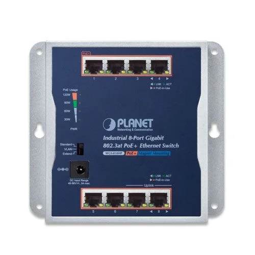 PLANET PL-WGS-818HP Endüstriyel Duvar Tip Yönetilemeyen PoE+ Switch