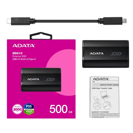 Adata 500Gb SD810 Siyah Taşınabilir Usb 3.2 Gen2 x2 Type-C Ssd Harici Disk alternatif görünüm